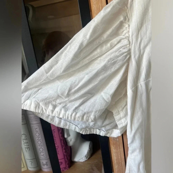 Jen’s pirate booty linen mini dress button down short sleeve tie off shoulder - Picture 2 of 4